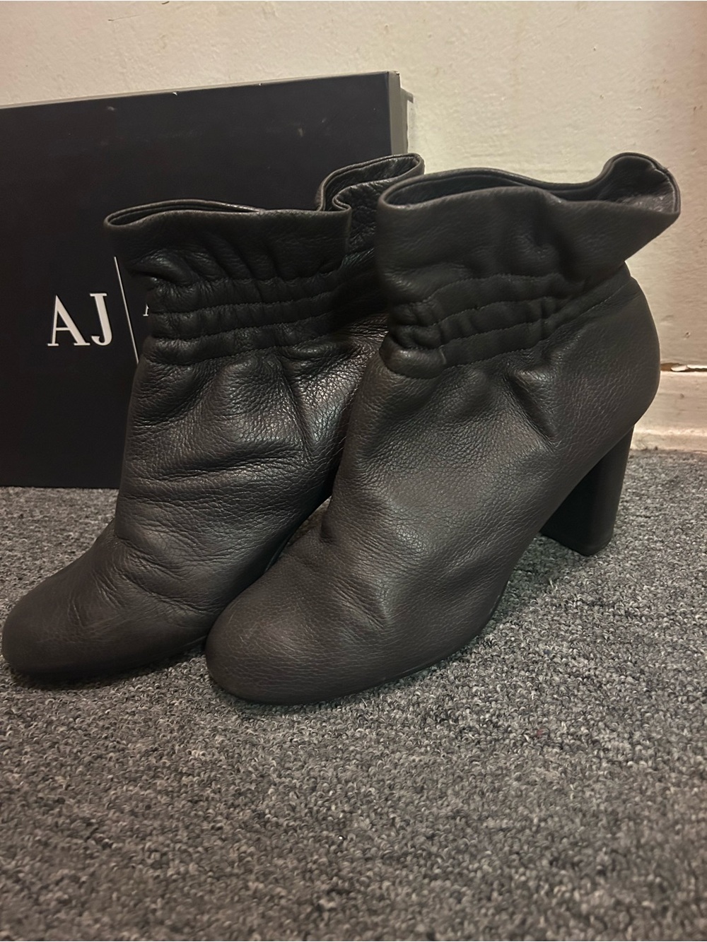 Armani Jeans Grey Leather Ruched Ankle Boots for Women